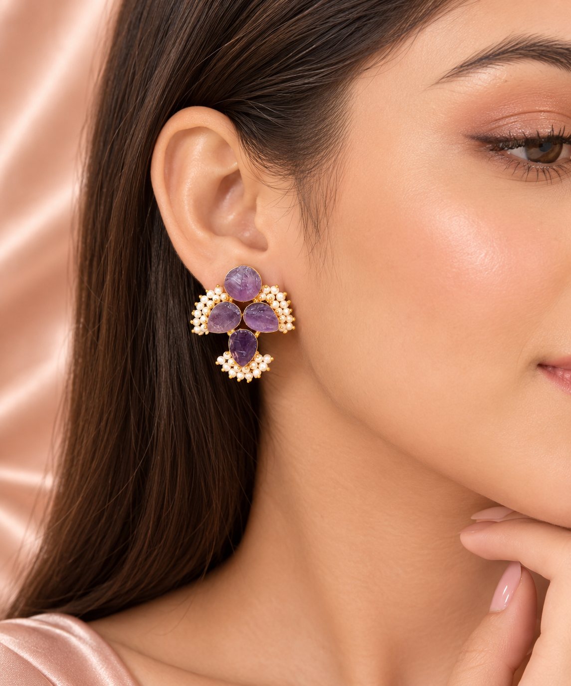 Amethyst round drop earrings