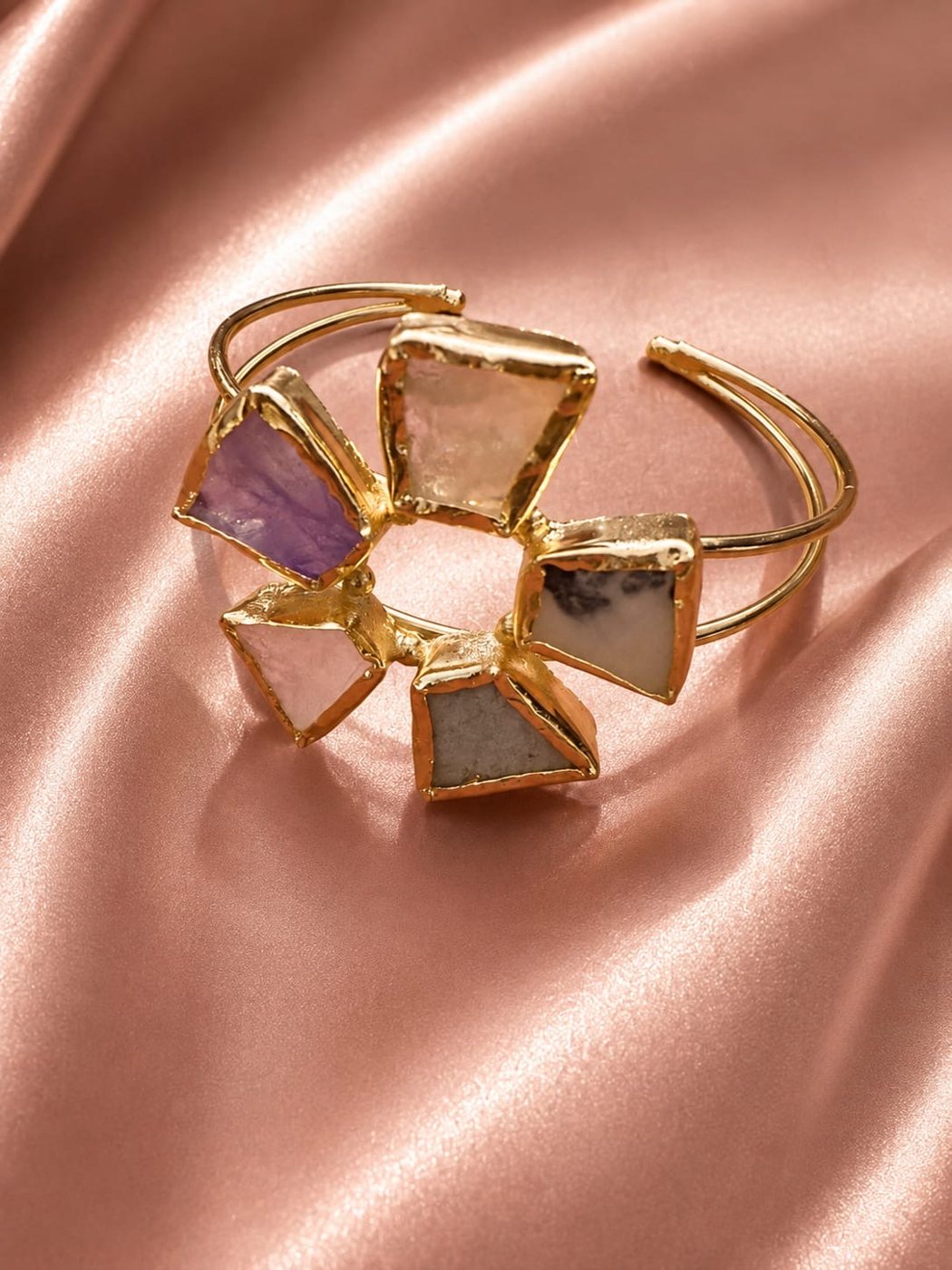 Mosaic gemstone cuff bracelet, flat lay
