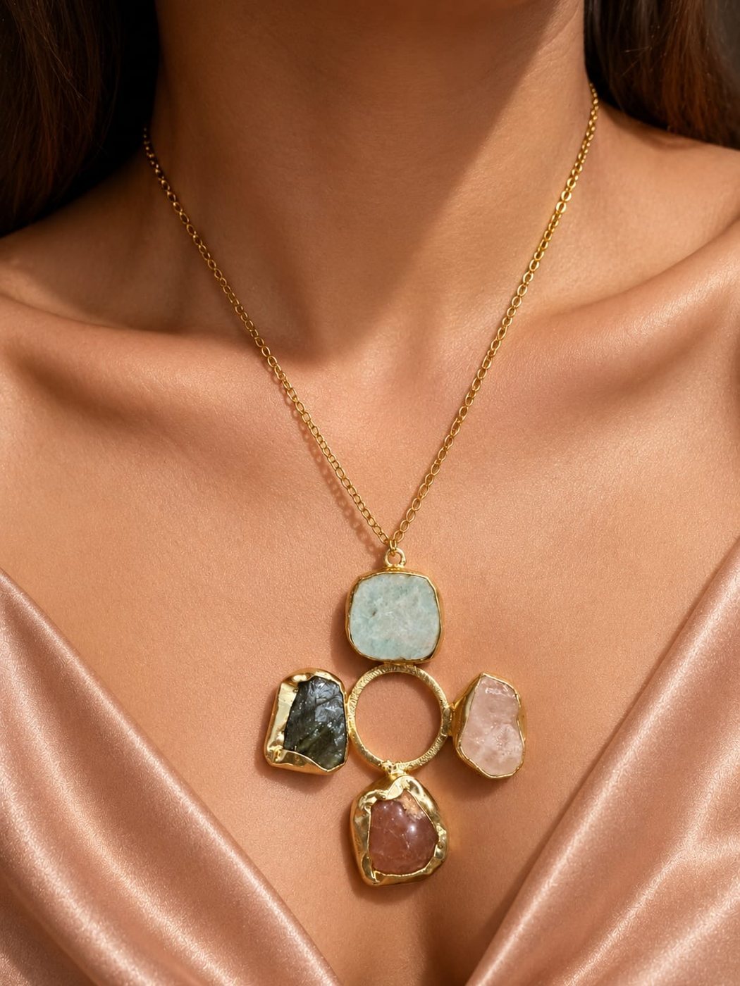 Mosaic gemstone pendant necklace