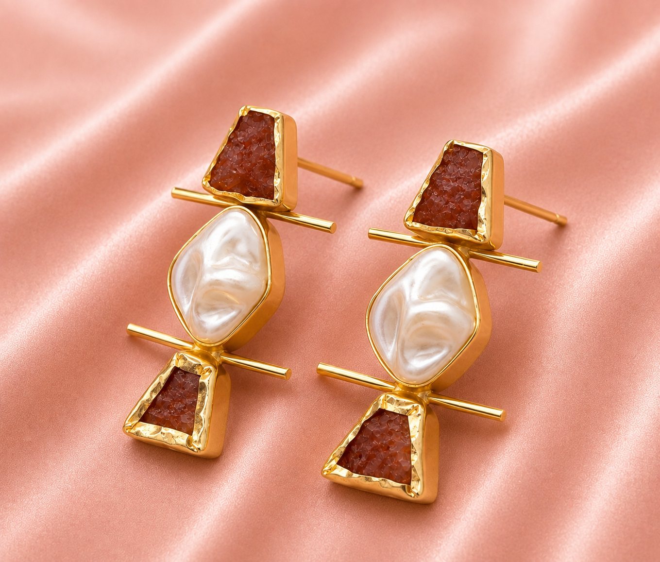Pearl triangle statement earrings